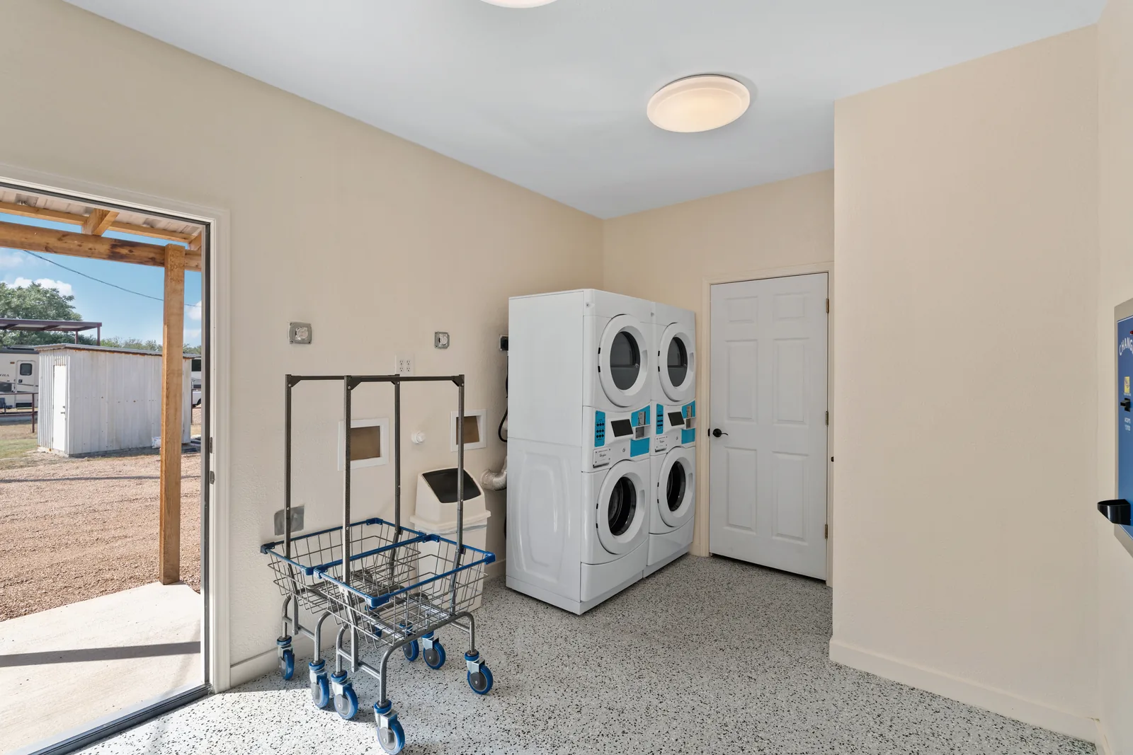 Inside the coin-operated laundry room