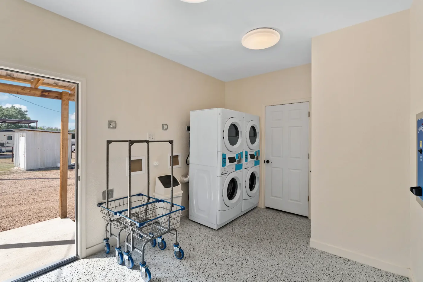 The on-site laundry room with coin-operated washers and dryers